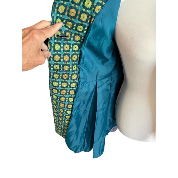 NWT Tulle Womens Geometric Print Dress Coat Pleated 3/4 Sleeve Size S Green - Picture 8 of 12